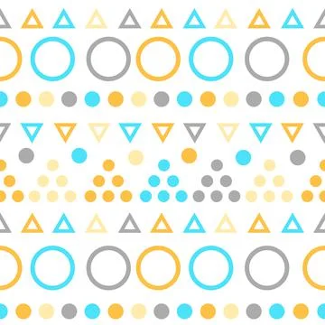 Geometric seamless pattern with colorful figures. Triangles, sircles on white Stock Illustration