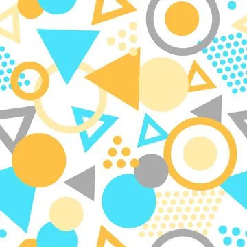 Geometric seamless pattern with colorful figures. Triangles, sircles on white Illustrazione stock