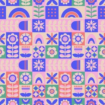 Geometric seamless pattern. Colorful minimalistic abstract repeatable patte.. 库存插图