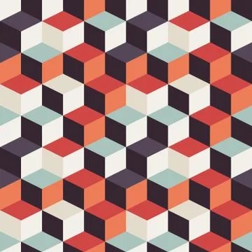 Geometric seamless pattern with colorful squares in retro design Stock Illustration