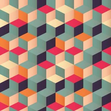 Geometric seamless pattern with colorful squares in retro design Stock Illustration