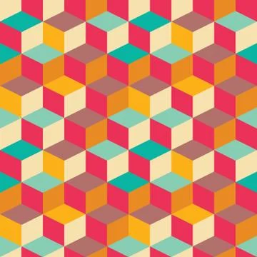 Geometric seamless pattern with colorful squares in retro design Stock Illustration