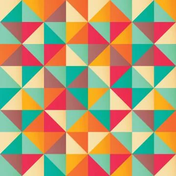 Geometric seamless pattern with colorful triangles in retro design Stock Illustration