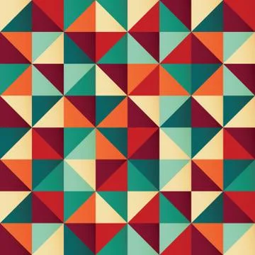 Geometric seamless pattern with colorful triangles in retro design Stock Illustration