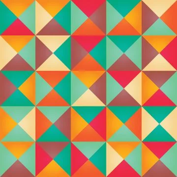 Geometric seamless pattern with colorful triangles in retro design Stock Illustration
