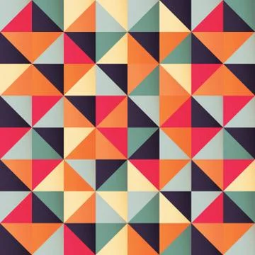 Geometric seamless pattern with colorful triangles in retro design Stock Illustration