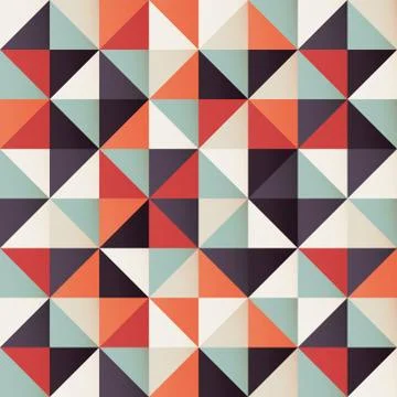 Geometric seamless pattern with colorful triangles in retro design Stock Illustration