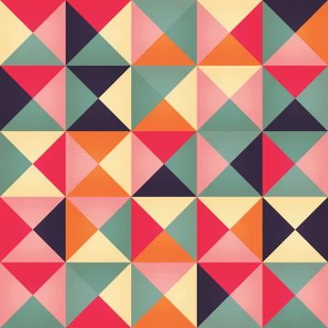 Geometric seamless pattern with colorful triangles in retro design Stock Illustration