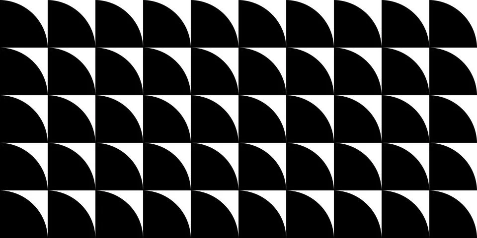 Geometric seamless pattern with curved white triangles on black background Illustrazione stock