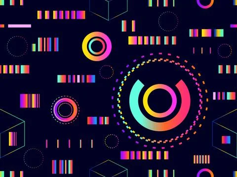 Geometric seamless pattern in cyberpunk style. Gradient futuristic geometric  イラスト素材