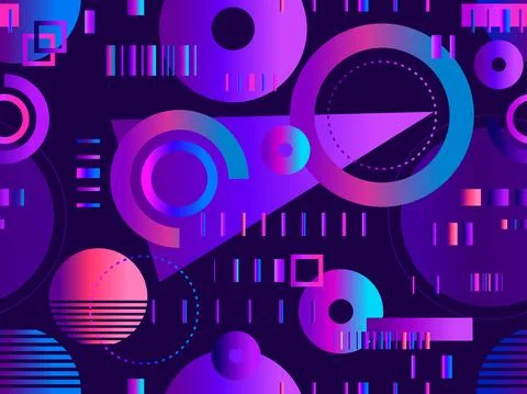 Geometric seamless pattern in cyberpunk style. Gradient futuristic geometric  Stock Illustration