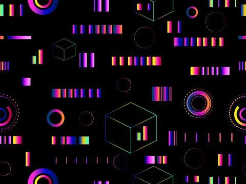 Geometric seamless pattern in cyberpunk style. Gradient futuristic geometric  イラスト素材