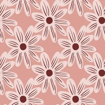 Geometric seamless pattern with daisy flowers ornament. Stock Illustration