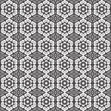 Geometric seamless pattern, dark background, textile design, repeating text.. Stock Illustration