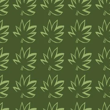 Geometric seamless pattern on dark grey background with green cannabis leaves Stock Illustration