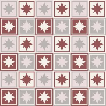 Geometric Seamless Pattern With Eight Pointed Stars In Muted Burgundy And Gra Stock Illustration