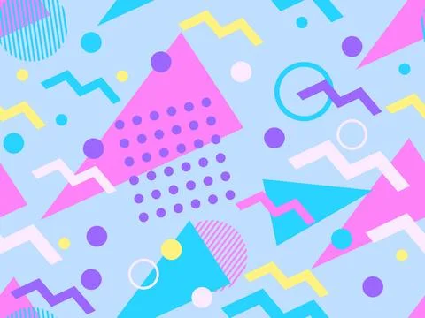 Geometric seamless pattern with elements of 80s memphis style. Geometric sh.. Illustrazione stock