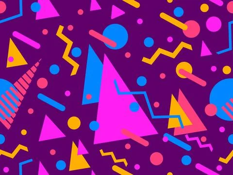 Geometric seamless pattern with elements of 80s memphis style. Geometric sh.. Stock Illustration