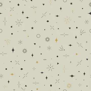 Geometric seamless pattern. Gold, gray and beige colors. Stars, squares, circ 스톡 일러스트