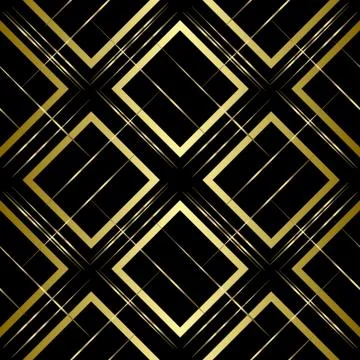 Geometric seamless pattern. Golden lines and squares on a black background Stock Illustration