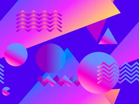 Geometric seamless pattern with gradient shapes in memphis style. Style of 80 Stock Illustration