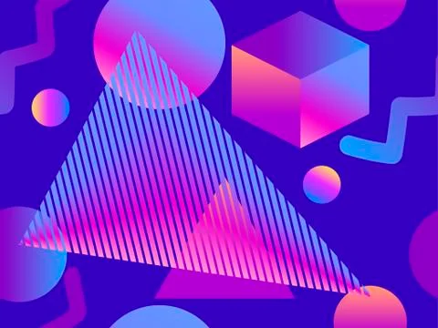 Geometric seamless pattern with gradient shapes in memphis style. Style of 80 Stock Illustration