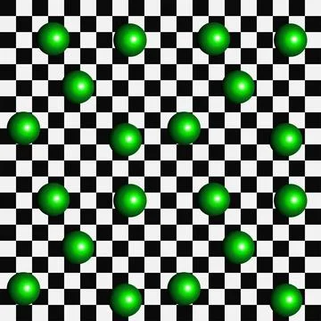 Geometric seamless pattern with green colored ball on chessboard background Illustrazione stock