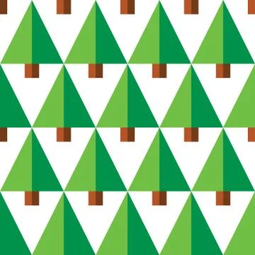 Geometric seamless pattern with green trees on white background Illustrazione stock