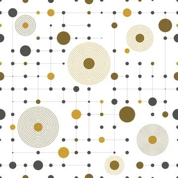 Geometric seamless pattern, grid texture with lines, circles and dots. Vector Stock Illustration