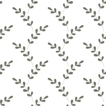 Geometric Seamless pattern. Hand drawn leaves on twigs . Background for fabri Stock Illustration