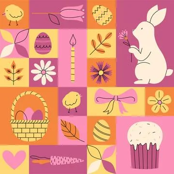 Geometric seamless pattern for Happy Easter. Trendy minimalistic illustration イラスト素材