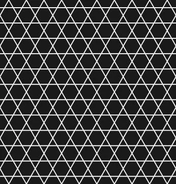 Geometric seamless pattern with hexagons and triangles in black and white Illustrazione stock