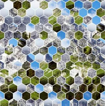 Geometric seamless pattern with image of the mountains. Stock Illustration