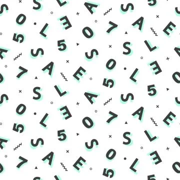 Geometric seamless pattern with letters in retro 80s-90s style Stock Illustration