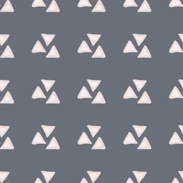 Geometric seamless pattern with light pink triangles. Dark blue background. Illustrazione stock