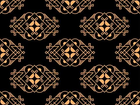 Geometric seamless pattern in line art style. Art deco geometric pattern of.. 스톡 일러스트