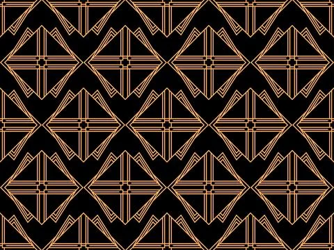 Geometric seamless pattern in line art style. Art deco geometric pattern of.. Stock Illustration