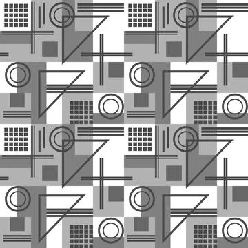 Geometric seamless pattern of linear triangles and circles overlapping rect.. 스톡 일러스트