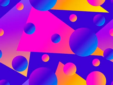Geometric seamless pattern with liquid gradient. Triangles, circles and point Stock Illustration