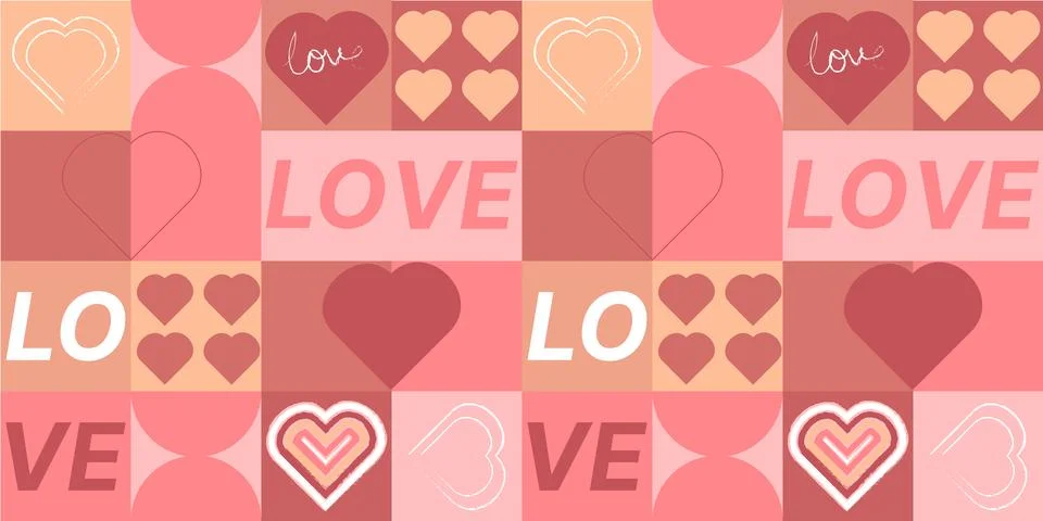 Geometric seamless pattern love theme bauhaus pink Stock Illustration