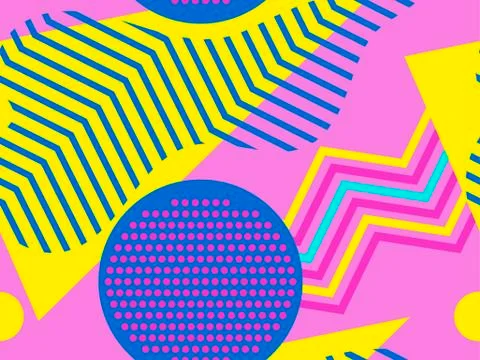 Geometric seamless pattern in memphis and pop art style. Point geometric shap Stock Illustration