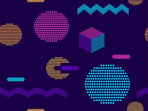Geometric seamless pattern in memphis and pop art style. Point geometric shap Stock-Illustration