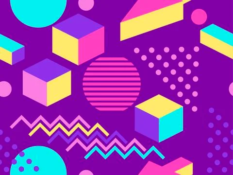 Geometric seamless pattern in memphis and pop art style. Point geometric shap Stock Illustration