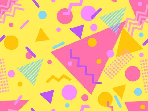 Geometric seamless pattern with memphis elements in 80s style. Colorful geome Stock Illustration