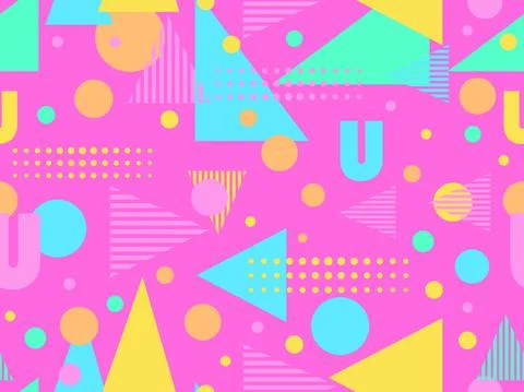 Geometric seamless pattern with memphis elements in 80s style. Colorful geome イラスト素材