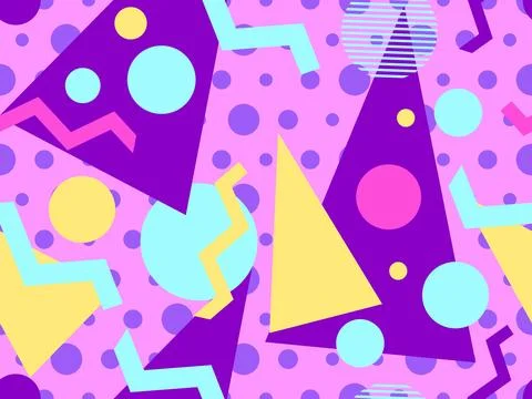 Geometric seamless pattern with memphis elements in 80s style. Colorful dotte 스톡 일러스트