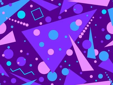 Geometric seamless pattern with memphis elements in 80s style. Colorful geome Stock Illustration