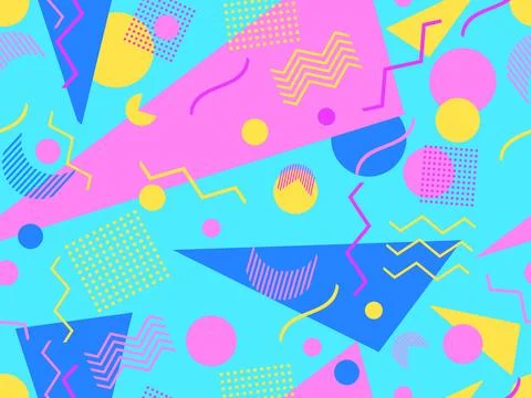 Geometric seamless pattern with memphis elements in 80s style. Colorful geo.. イラスト素材