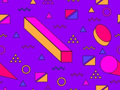 Geometric seamless pattern with memphis elements in 80s style. 3d geometric.. イラスト素材