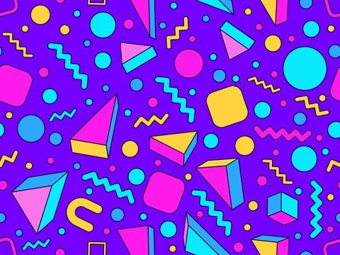 Geometric seamless pattern with memphis elements in 80s style. 3d geometric.. Stockillustratie